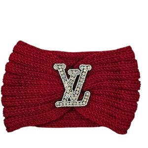 Elegant Red Knit Headband with Crystal Accent